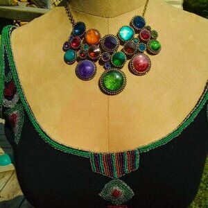 Vintage Jewel Tone Chunky Collar Necklace Baubles Multicolor Excellent!